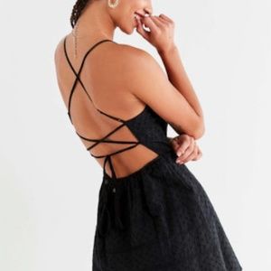 UO Twin Leaf Black Eyelet Dress